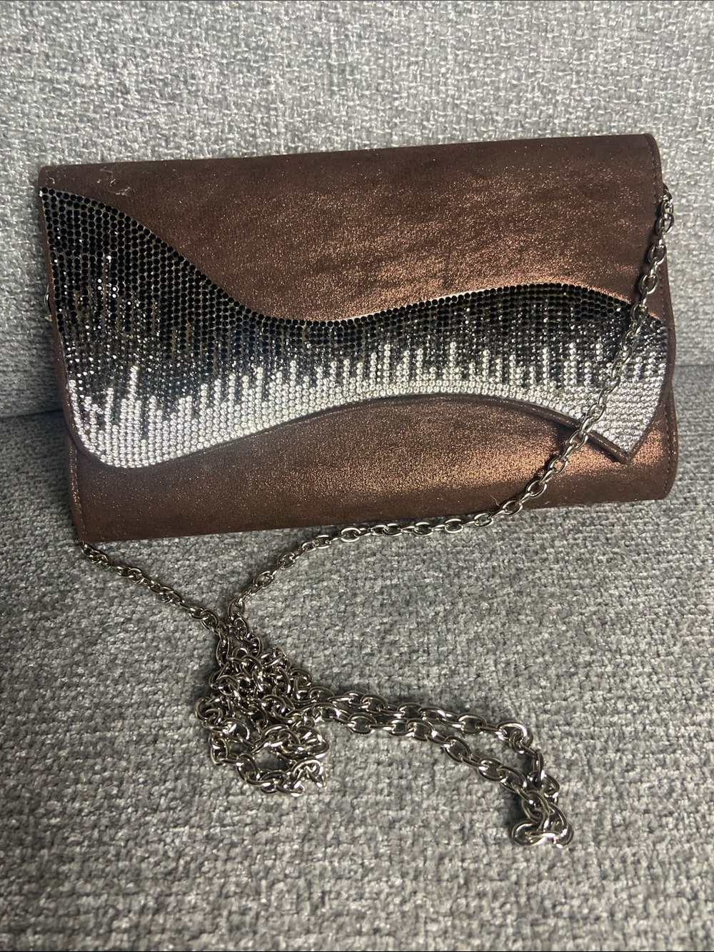 Gianni Bini Bronze Evening Clutch with Silver Crystal Wave